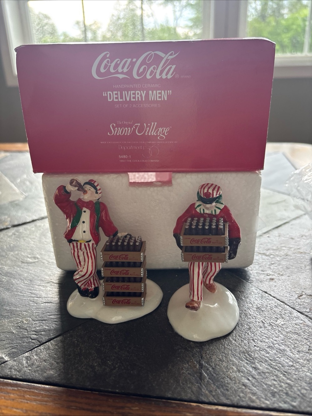 Coca Cola Red & White Holiday Delivery Men Figurine Set Snow Village Collection